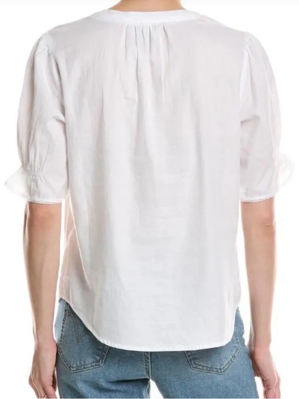 Michael Stars 100% Cotton White Short Puff Sleeve Button Front Top - Picture 2 of 10